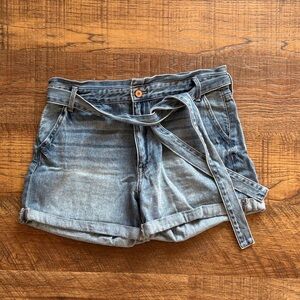 KanCan Light Blue Denim Shorts with Tie Belt